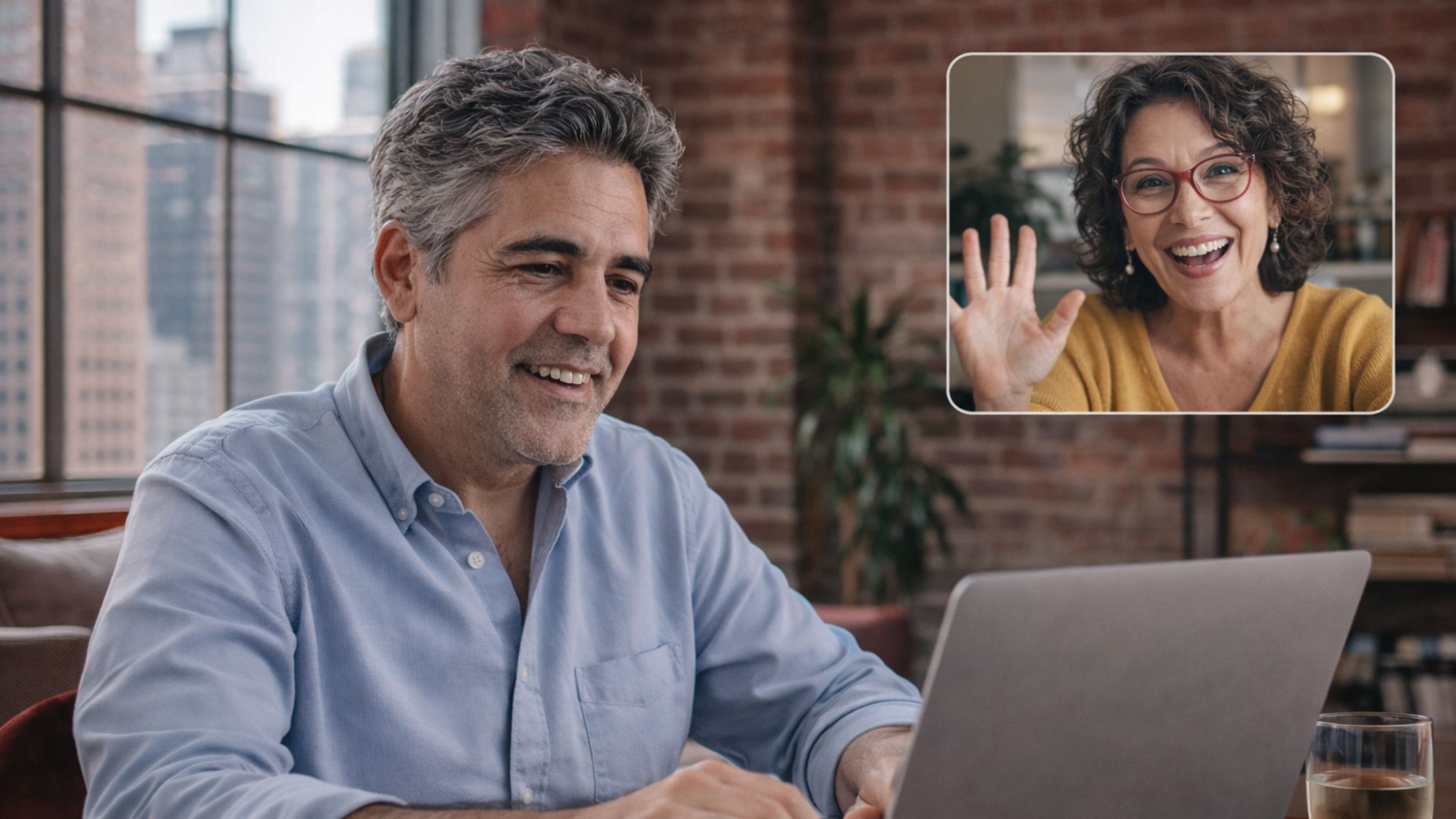 Language expert  who is teaching Spanish online to a man in NYC loft